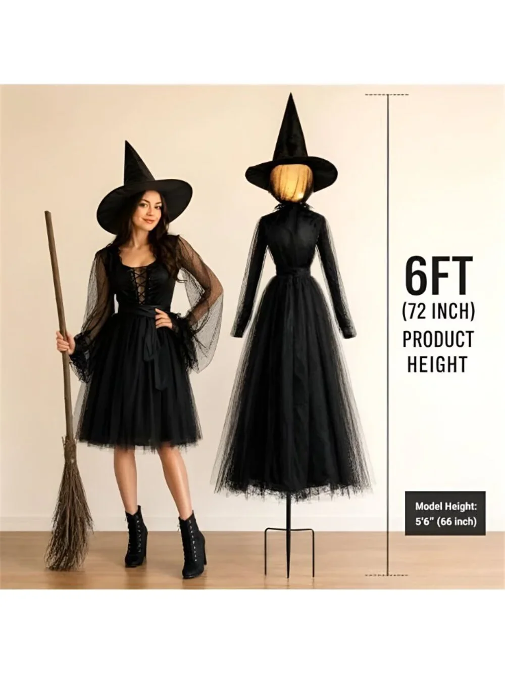 Halloween Decorations Outdoor, 6 FT Set of 3 Light Up Witches Holding Hands